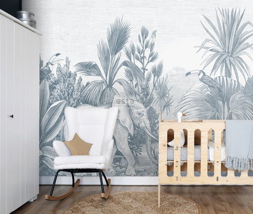 ESTAhome fotobehang jungle-motief blauw - 3 x 2,79 m - 159059