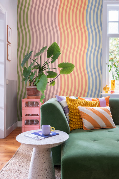 ESTAhome fotobehang zigzag motief roze, oranje en blauw - 300 x 279 cm - 159511 - vtwonen shop