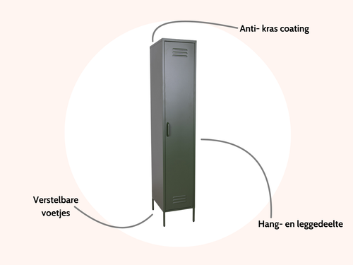 MaximaVida metalen kleding lockerkast Finn olijfgroen 45 x 35 x 185 cm - smal - vtwonen shop