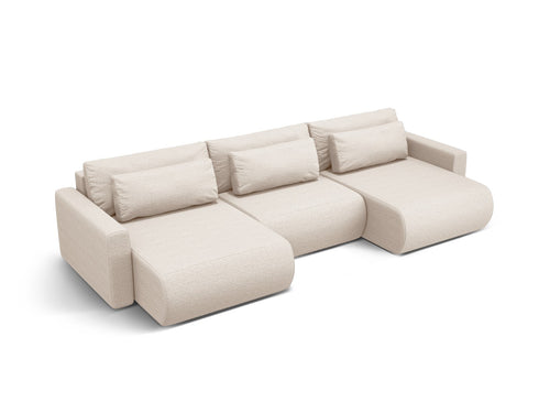 Cosmopolitan Design Converteerbare panoramische bank met opbergdoos Belfast 4-zits, structurele stof beige - 149x340x84cm