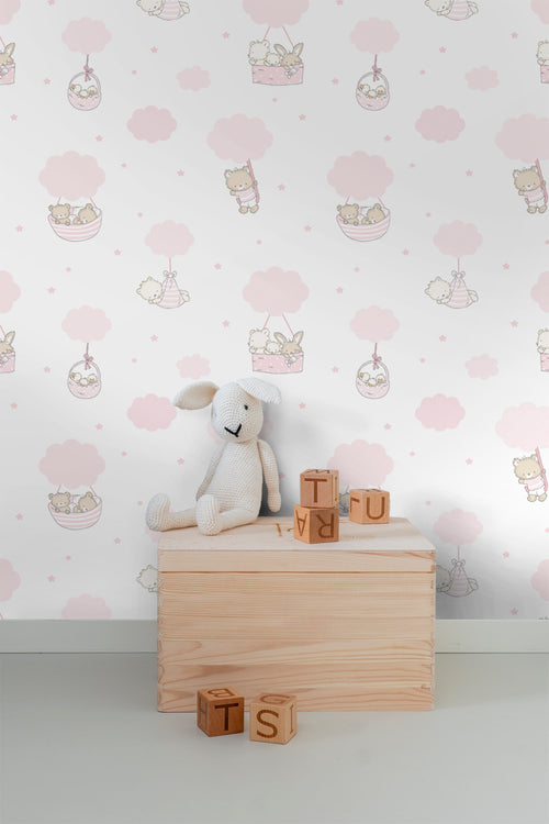 Sanders & Sanders behang dieren roze en wit - 53 cm x 10 m - 640446