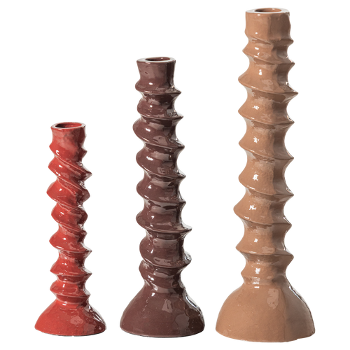 WOOOD kandelaar Bexi - Metaal - Bruin/Rood - Set Van 3 - 28x9x9