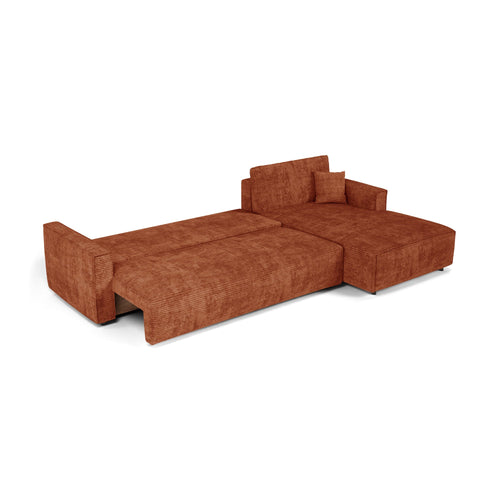 Premium Interiors - Rechthoekige hoekbank met slaapfunctie en opbergruimte  - corduroy terracotta 297cm