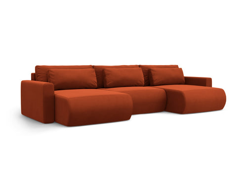 Cosmopolitan Design Converteerbare panoramische bank met opbergdoos Belfast 4-zits, flueel kastanjebruin - 149x340x84cm