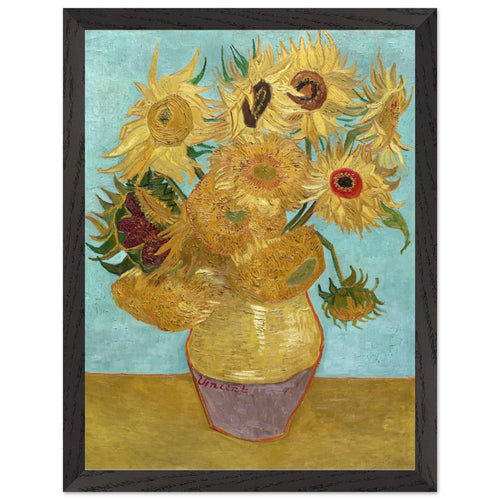 Poster met Lijst Vincent van Gogh - Vaas met twaalf zonnebloemen   - 30x40 cm - Blauw