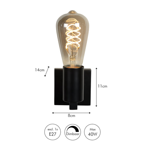 Atmooz wandlamp Peniche - zwart - 8 x 14 x H 11 cm - E27