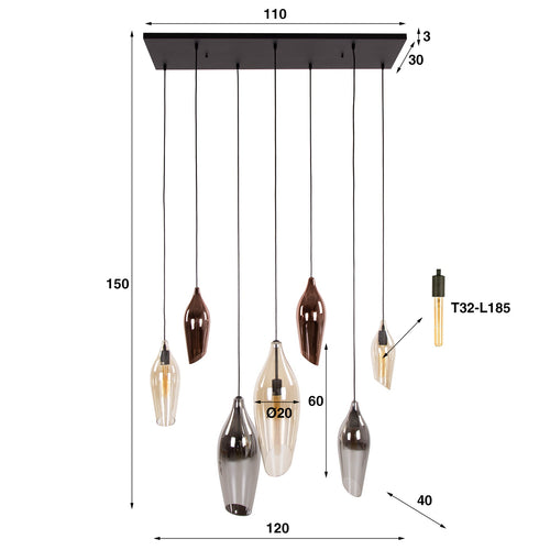 Giga Meubel Hanglamp Cocoon - Multicolor Glas - 7-Lichts - 120x40x150cm - vtwonen shop