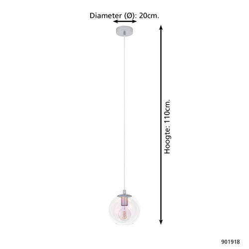EGLO hanglamp Ariscani 2 - e27 - ø 20 cm - gekleurd glas - chroom