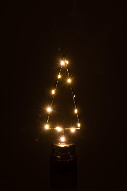 J-Line decoratie Kerstboom Open - metaal - zwart - LED lichtjes - small