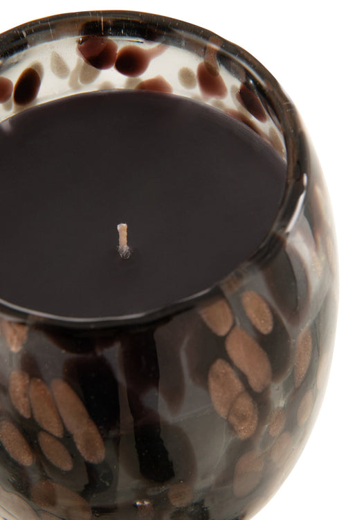 J-Line geurkaars Mia - Leather & Leaves - glas - zwart/mix - small - 90U