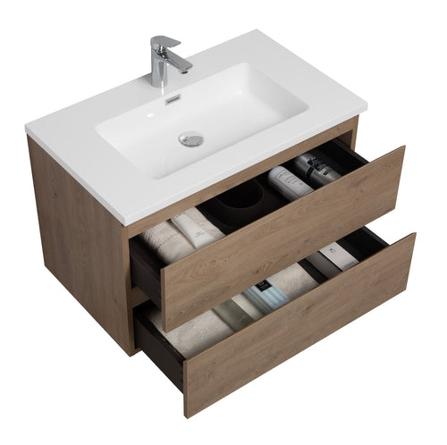Badplaats Badkamermeubel Set Angela 80 cm – Kastanje Eiken – Badmeubel met Wastafel