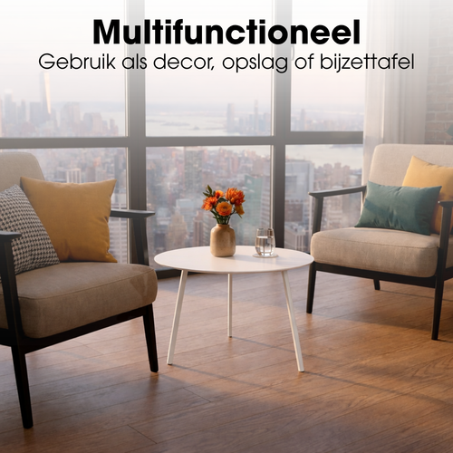 Mica Decorations Seatle Bijzettafel voor Buiten - Salontafel Rond - Plantentafel en Koffietafel - H38 x Ø58 cm - Metaal - Wit
