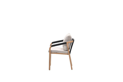 Monti dining fauteuil - light teaklook - rope lava zwart - gobi sand