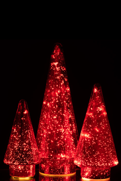J-Line decoratie Kerstboom - glas - rood - large - LED lichtjes - vtwonen shop