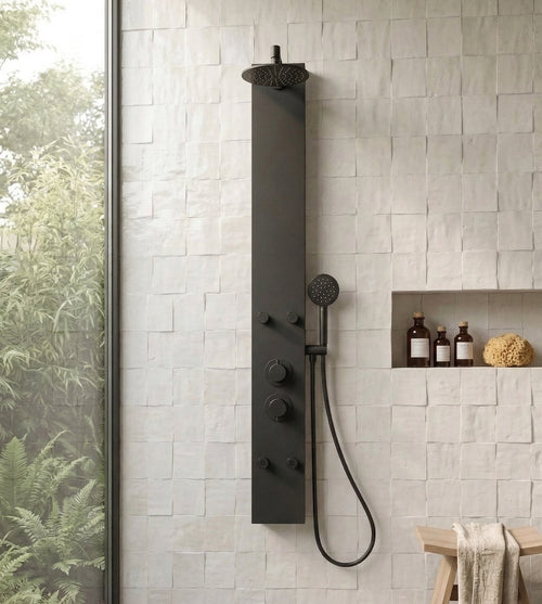 Badplaats Douchepaneel Caldera 140 x 20 cm - Zwart - Aluminium Doucheset met Mengkraan en Douchekop