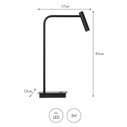 Atmooz tafellamp Pomery - zwart - 36 x 12 x H 49 cm - geïntegreerde led