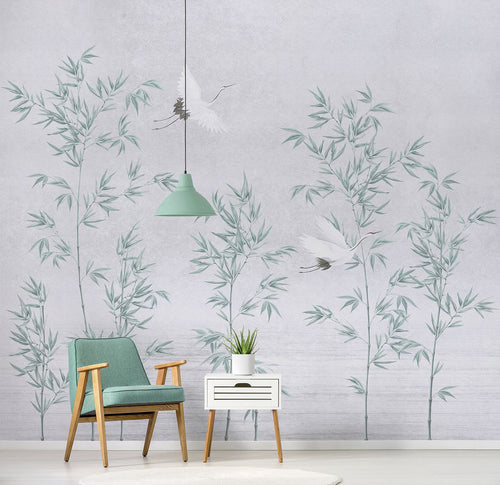 Sanders & Sanders fotobehang kraanvogels grijs en groen - 318 x 280 cm - 640803