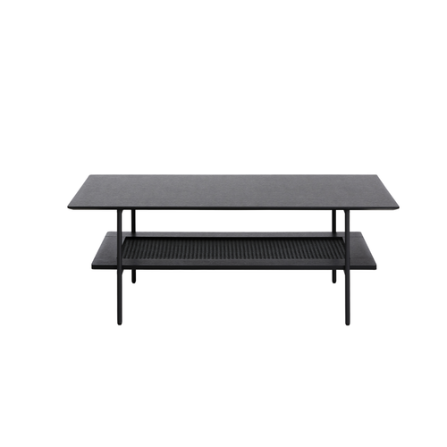 Rebellenclub Salontafel Berley - 110 x 55 cm - Zwart met Rattan