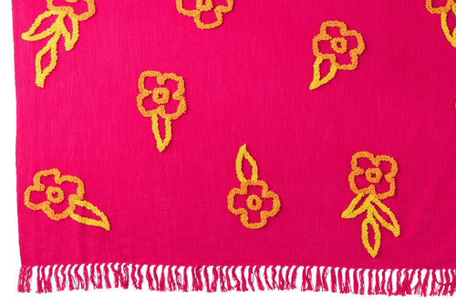 J-Line plaid Bloemen - katoen - roze/oranje/geel - 130 x 180 cm