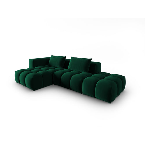 Cosmopolitan Design - Modulaire hoekbank links Verona 4-zits, flueel flessengroen - 145x265x70cm