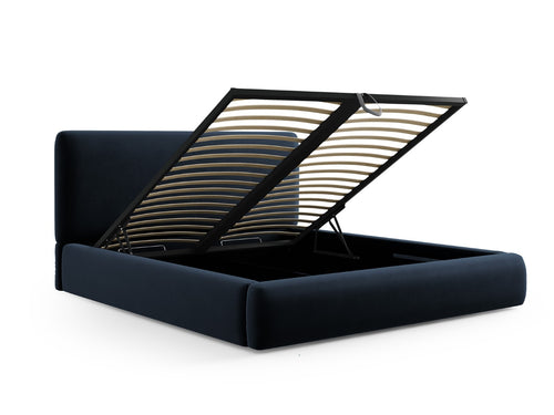 Cosmopolitan Design Opbergbed met hoofdeinde Colonel 140x200cm, flueel, donkerblauw - 220x160x100cm