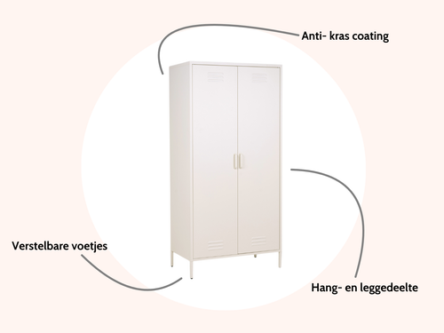 MaximaVida metalen kleding lockerkast Finn 90 x 50 x 185 cm ivoor - 4 schappen - vtwonen shop
