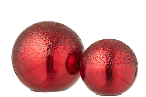 J-Line decoratie Bal Gekraakt - glas - kerstrood - large - LED - vtwonen shop