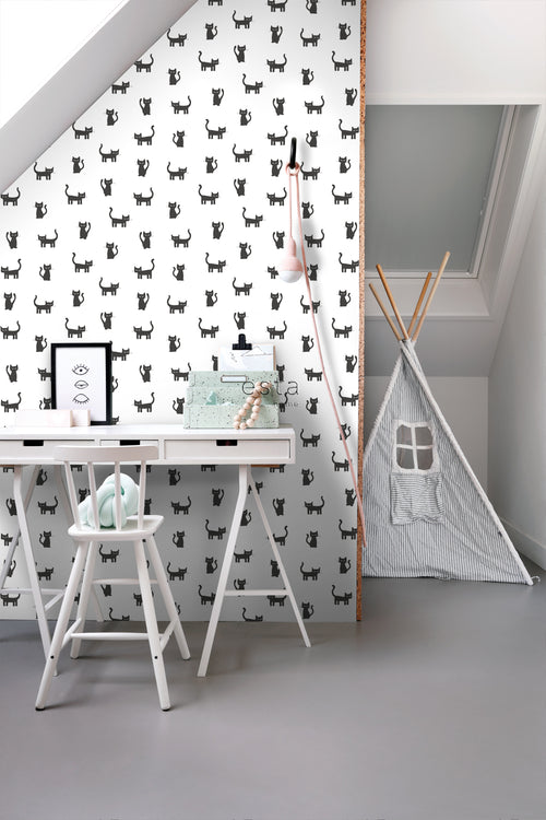 ESTAhome behang katjes zwart en wit - 53 cm x 10.05 m - 138928