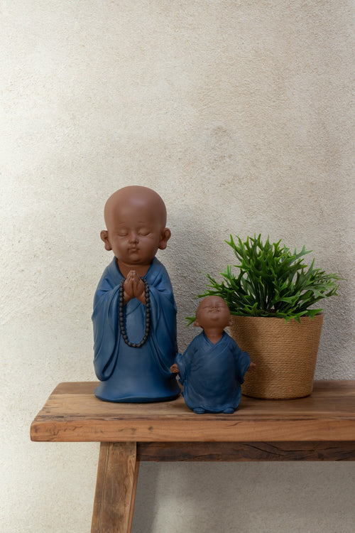 J-Line figuur Monnik Bidden - polyresin - blauw