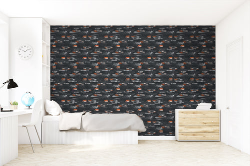Sanders & Sanders behang race auto's oranje en zwart wit - 50 x 900 cm - 935366