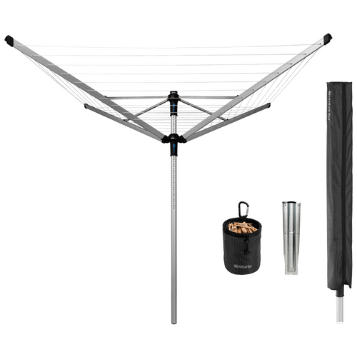 Brabantia Droogmolen Lift-O-Matic Advance, 60 meter met metalen grondanker, doorsnede 50 mm, beschermhoes en wasknijpertasje - Metallic Grey