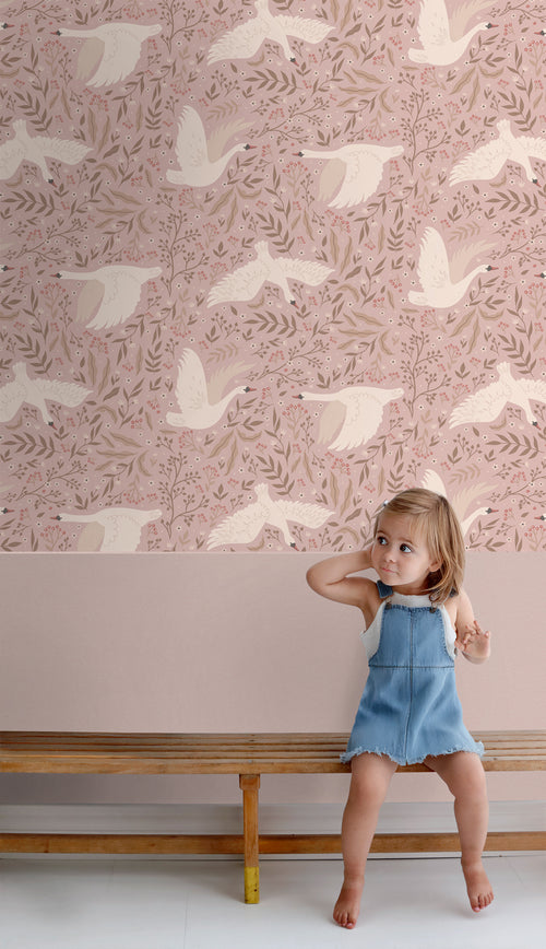 ESTAhome behang zwanen oudroze - 53 cm x 10.05 m - 130958