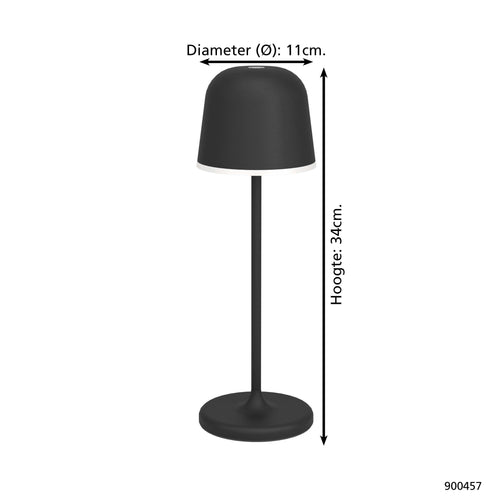 EGLO tafellamp Mannera - aanraakdimmer - draadloos - 34 cm - zwart