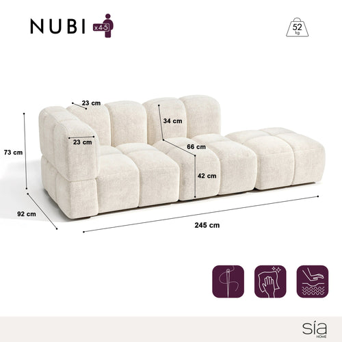 Sia Home - Modulaire bank NUBI - Fluweel met structuur - Crème - 570cm