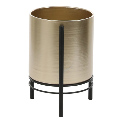 Mica Decorations Sverre Bloempot op Standaard - H28 x Ø19 cm - Goud, Zwart - vtwonen shop