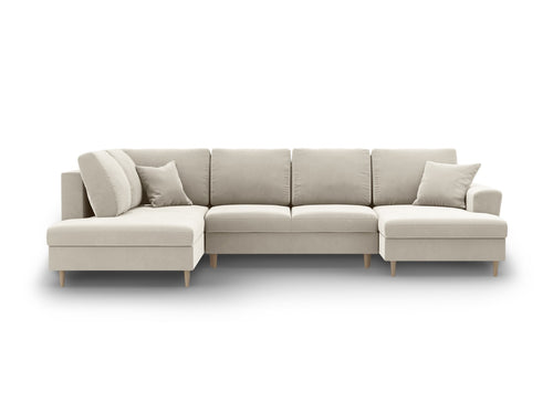 Cosmopolitan Design Links panoramische slaapbank met opbergdoos Kyoto 7-zits, flueel lichtbeige - 194x313x88cm