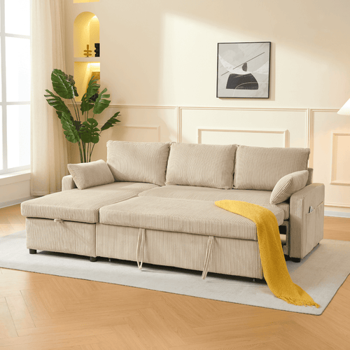Calicosy - LOUISON 3-zits slaapbank - Beige - 219x147x84 cm