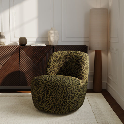 Premium Interiors - Draaistoel COMI - stof met patroon  kaki 65cm