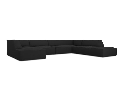 Micadoni - Panoramische hoekbank rechts "Ruby" 7 zitplaatsen, structurele stof, zwart - 273x366x69cm