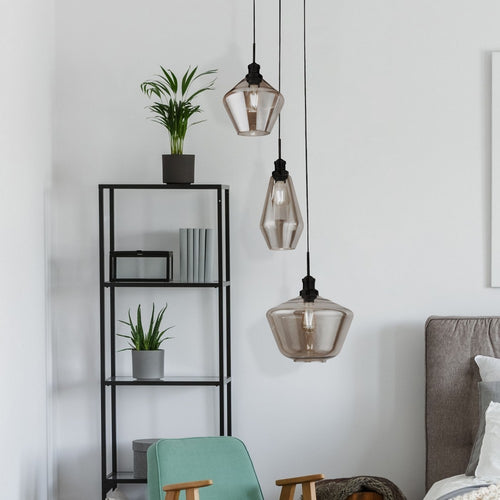 Searchlight MIA - 3-lichts cluster hangend plafond van rookglas