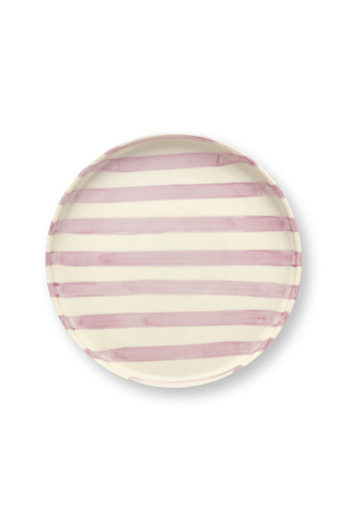 vtwonen -  Lunchbord - Strepen - Lila - Set van 2 - Keramiek - 20cm