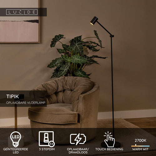 Lucide vloerlamp TIPIK - Geïntegreerde LED - Zwart