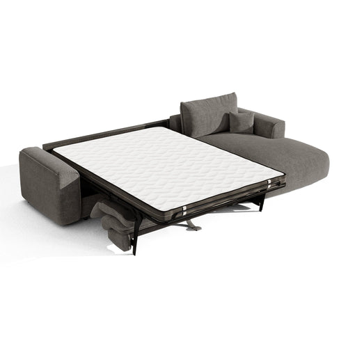 Premium Interiors - Rechthoekige hoekbank met snelle slaapfunctie COMO - bouclé-stof grafietgrijs 300cm