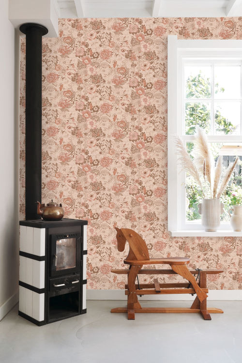 ESTAhome behang vintage bloemen terracotta roze - 53 cm x 10.05 m - 139766