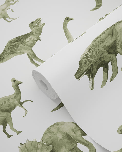 ESTAhome behang dinosaurussen donkergroen - 50 x 900 cm - 131200