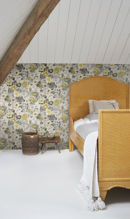 ESTAhome behang bloemen okergeel en beige - 53 cm x 10.05 m - 138506