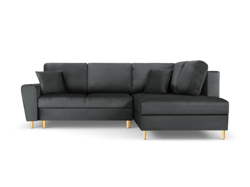 Cosmopolitan Design Converteerbare hoekbank rechts met opbergdoos Kyoto 5-zits, flueel, donkergrijs - 194x243x88cm