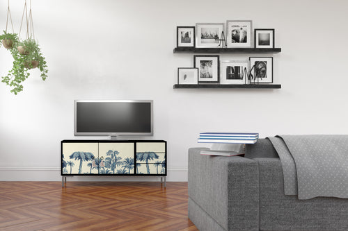 Meubel TV 2 deuren 3 lades JAN gelakt MDF met vintage palmprint