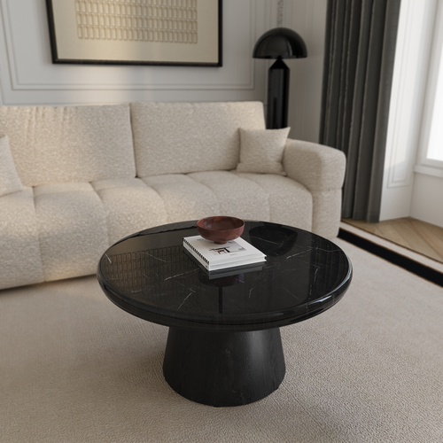 Premium Interiors - Salontafel VERO - multiplex, zwart eiken en natuurlijk zwart marmer zwart marmer 80cm