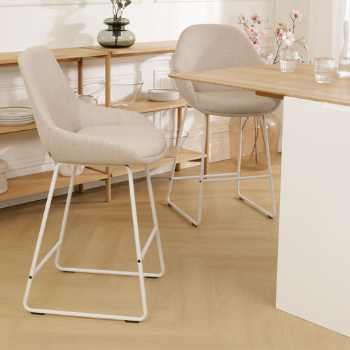 Nolon Nino-Isa Barkruk Beige - Stof - Wit Onderstel - 65 cm - vtwonen shop